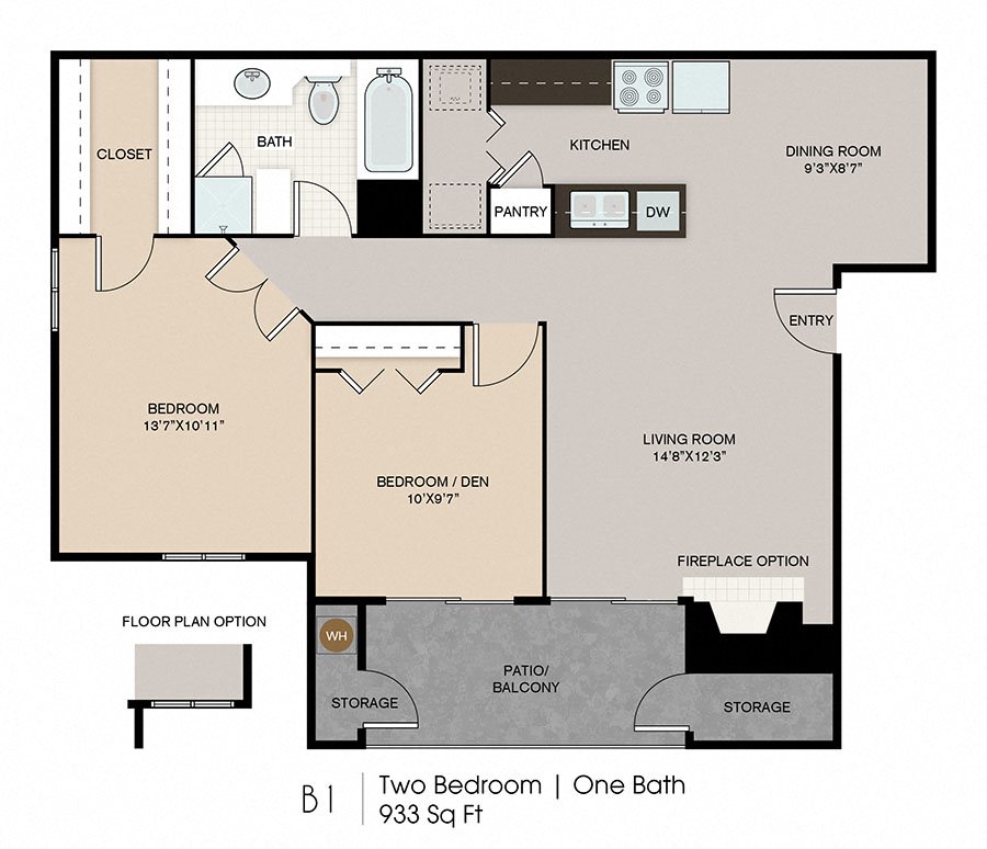 Two Bedroom Floor Plan l Ryans Crossing in El Paso, TX